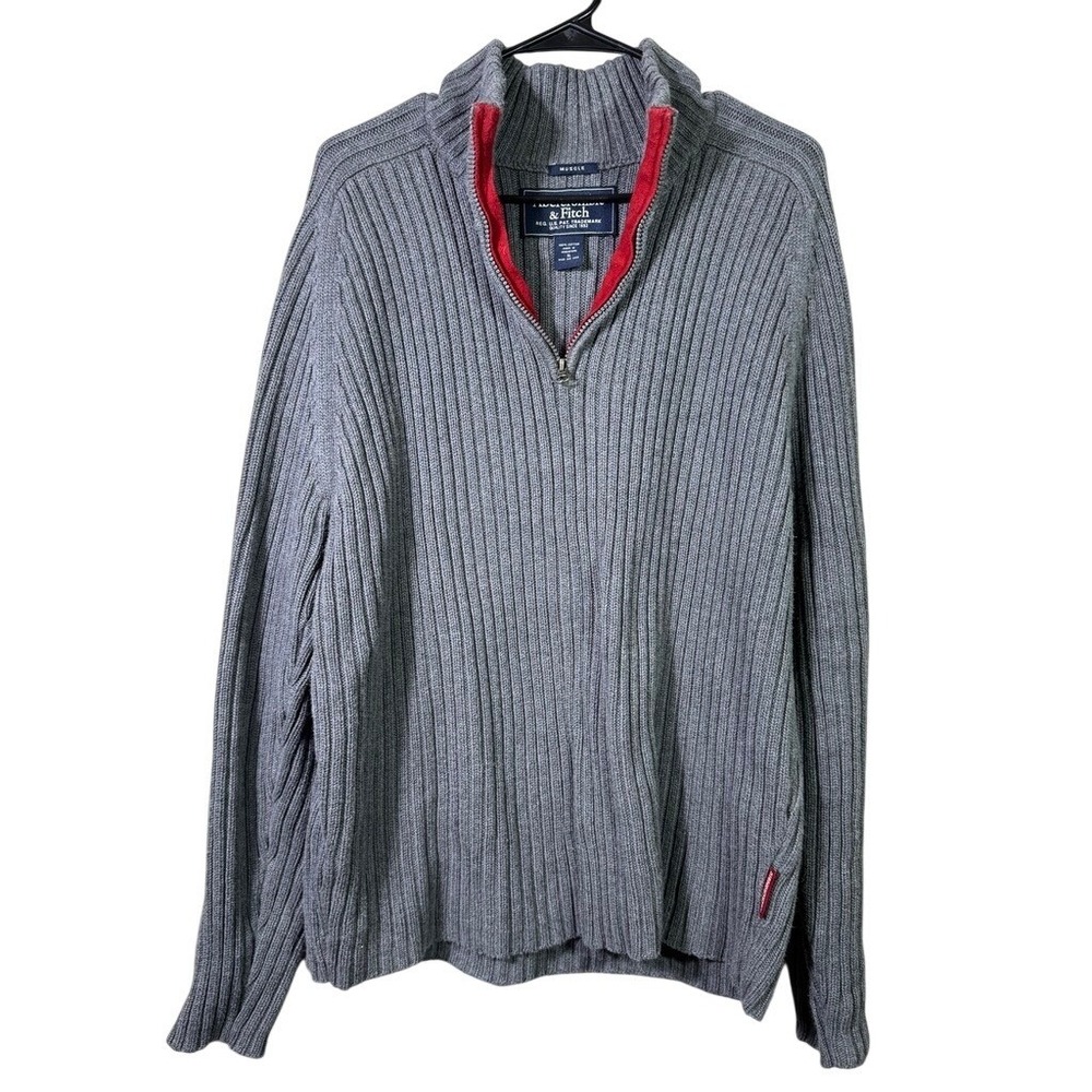 Abercrombie & Fitch Vintage Y2K Muscle Ribbed Quarter Zip Sweater Gray XL Preppy